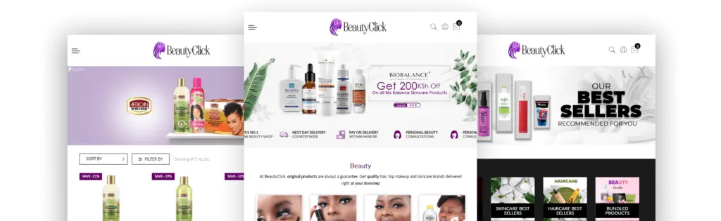 BeautyClick Web Page Screenshots